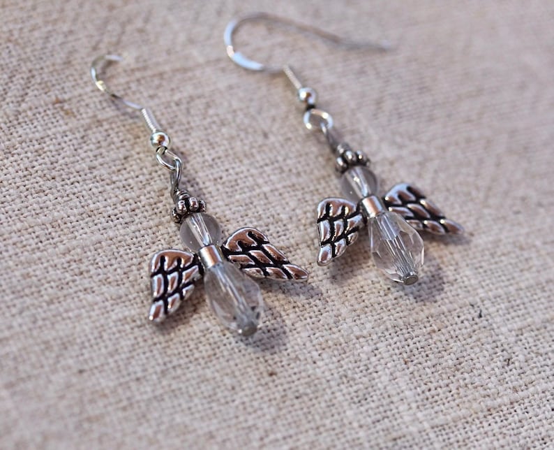 Pendientes de ángel / Joyería colgante conmemorativa inspirada en la fe, tono plateado imagen 2