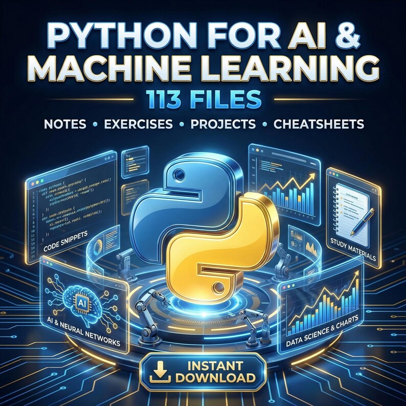 Python für KI und maschinelles Lernen Bundle | 113 Dateien | Notizen, Übungen, Projekte, Spickzettel | Sofort Download Bild 1