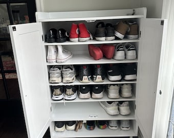 Shoe Storage Cabinet with Cross Molding Doors, 6-Tier Farmhouse Shoe, 45 inch Tall Shoes Rack Organizer