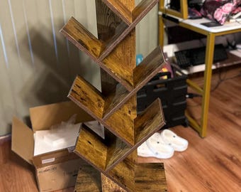 6 Tier Tree Bookshelf, Rustic Brown Wood Storage Cabinet, Floor Standing Bookcase Organizer