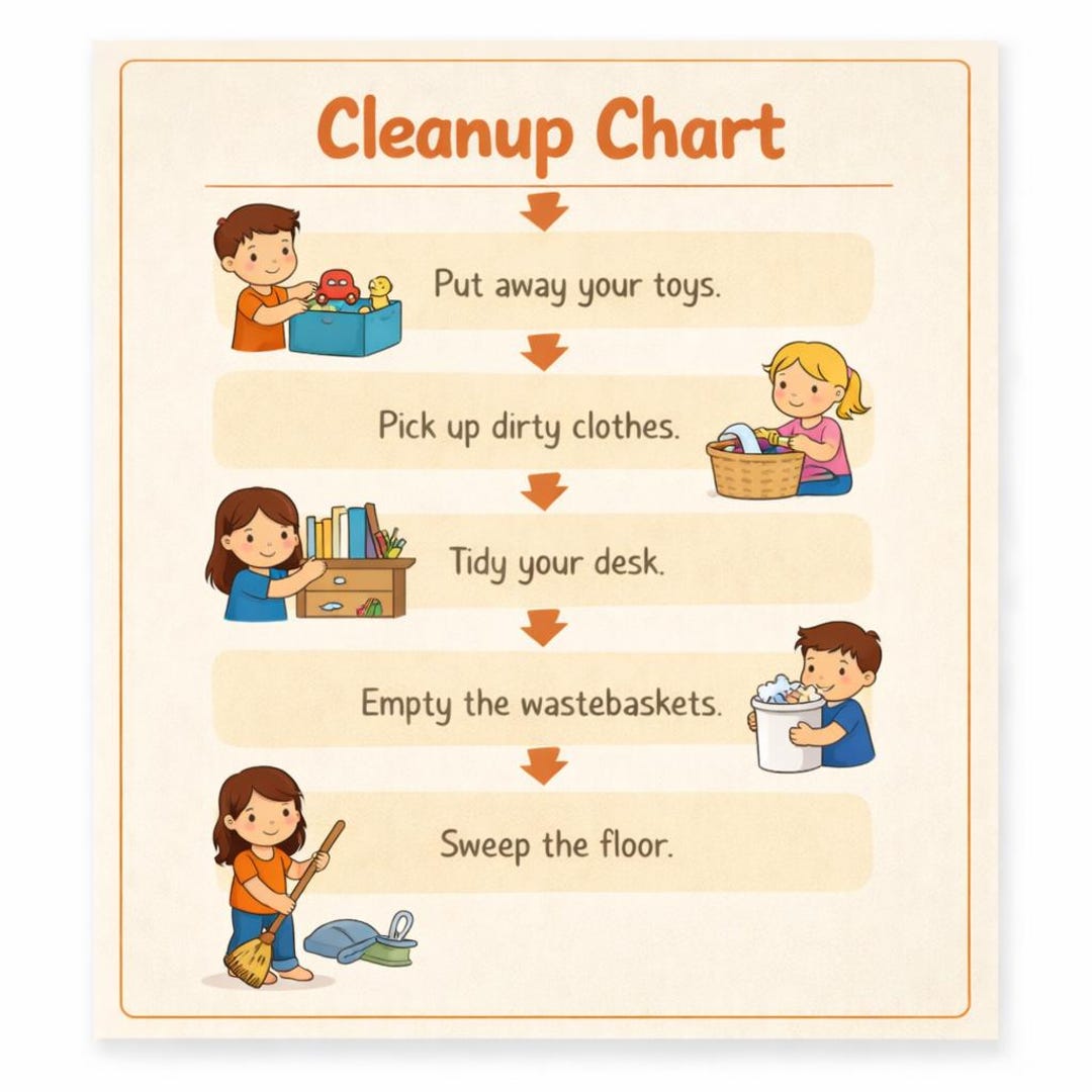 Cleanup Chart for Kids Wall Art Poster. Daily Cleaning Routine ...