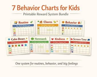 All-in-One Kids Reward System Printable Bundle. 7 Charts for Behavior, Routine, and Big Feelings