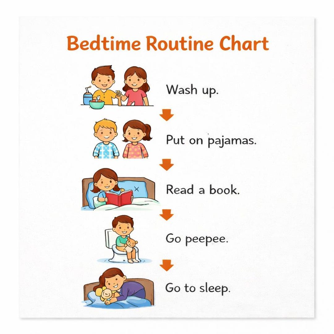 Bedtime Routine Chart for Kids Wall Art Poster. Daily Night Routine ...