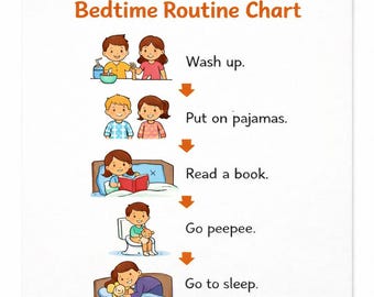 Bedtime Routine Chart for Kids Wall Art Poster. Daily Night Routine Printable