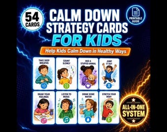 Calming Strategy Cards for Kids | 54 Card Emotional Regulation Kit | Healthy Coping Skills Download