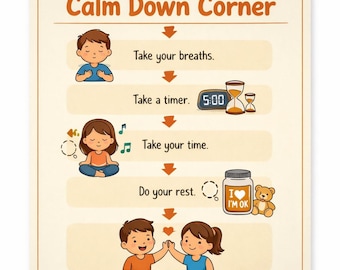 Calm Down Corner Poster for Kids Wall Art. Countdown Strategy Chart Printable