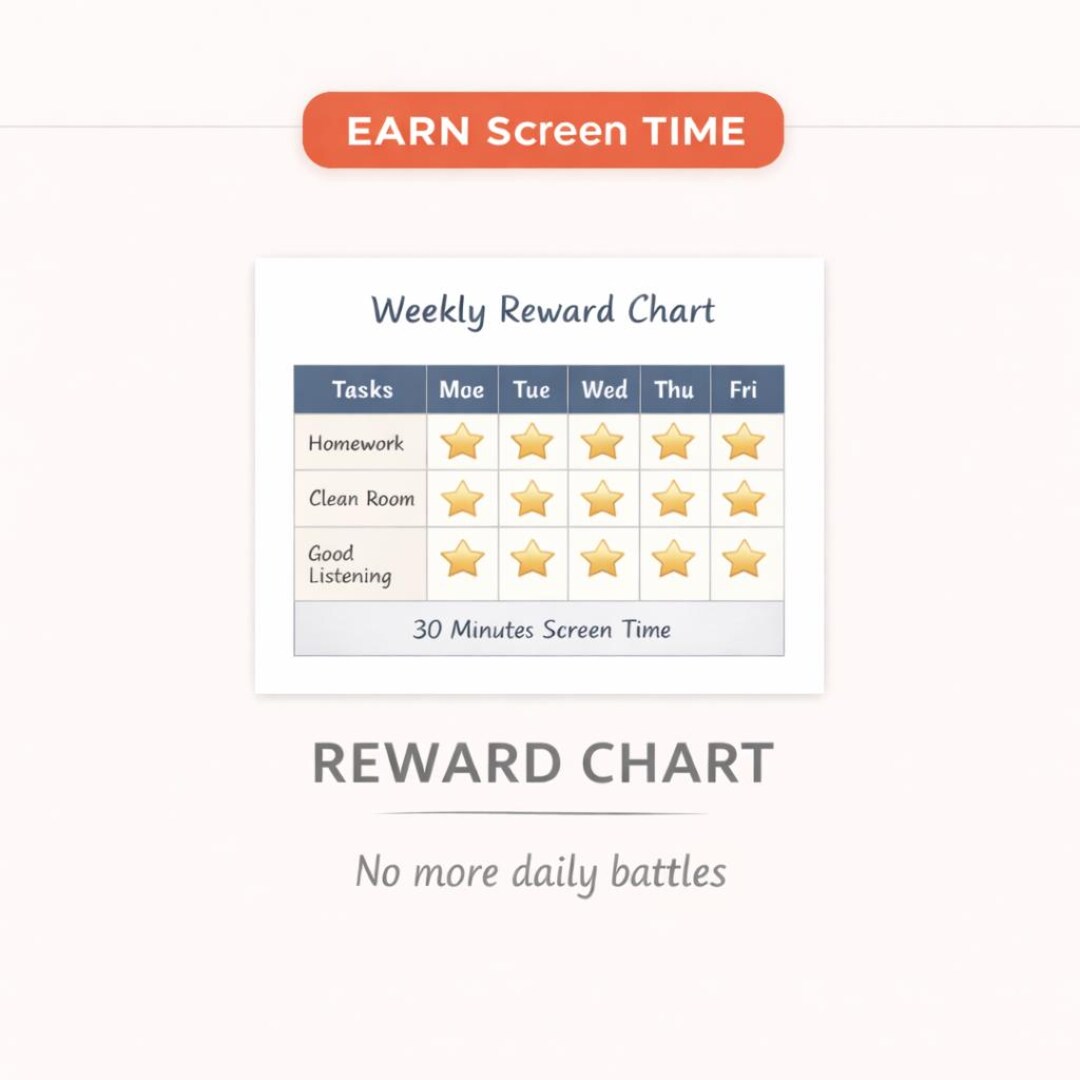 Kids Screen Time Reward Chart Printable. Manage Screen Time, Simple ...