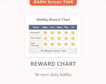 Kids Screen Time Reward Chart, Behavior System (Digital Download)