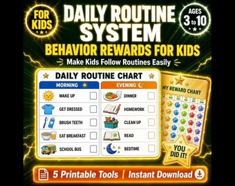 Kids Daily Routine Planner | Behavior Rewards, Editable Daily Activities | Digital Download
