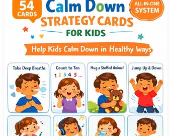 Calm Down Strategy Cards for Kids – 54 Cards All-in-One System