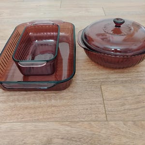 Vintage Amber Glass Bakeware Set USA Casserole Dishes with Lids Retro 1980s