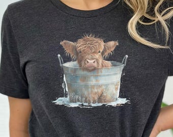 Highland Cow Bath Time Shirt, Cute Highland Cattle T-Shirt, Funny Farm Animal Tee, Rustic Farmhouse Shirt, Country Life Apparel