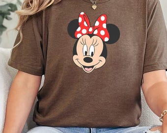 Minnie Mouse Face T-Shirt, Disney Red Polka Dot Bow, Classic Disney Tee, Minnie Mouse Lover Gift, Disney Character Shirt