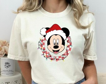Mickey Mouse Christmas Shirt, Disney Holiday Tshirt, Santa Hat Mickey, Christmas Family Shirt, Disney Xmas Gift