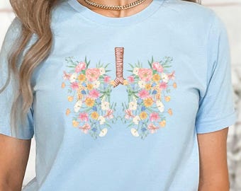 Floral Lungs Shirt, Botanical Anatomy Tee, Wildflower Respiratory Art T-Shirt