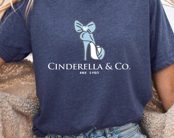 Cinderella & Co Luxury Fashion Tee, Blue Bow High Heel Shoe Shirt, Fairytale Princess Graphic, Vintage Luxury Brand T-Shirt