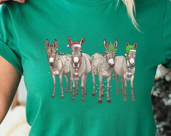 Funny Christmas Donkeys Shirt, Holiday Festive Donkey Tee, Ugly Christmas Sweater Style, Xmas Farm Animals Gift, Retro Holiday Party Shirt
