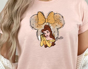 Belle Disney Princess T-Shirt, Beauty and the Beast Minnie Mouse Ears, Disney Princess Graphic Tee, Disney Fan Gift Shirt