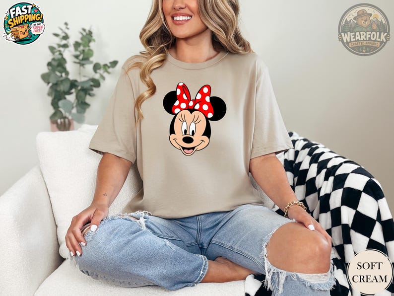 Minnie Mouse Face T-Shirt, Disney Red Polka Dot Bow, Classic Disney Tee, Minnie Mouse Lover Gift, Disney Character Shirt image 6