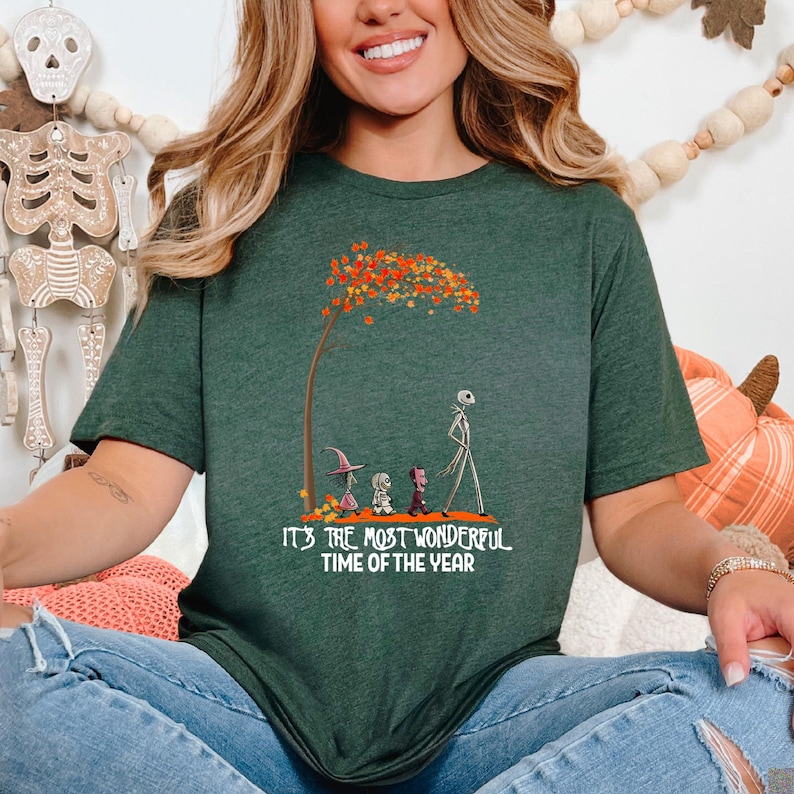 Camiseta de Halloween de la temporada espeluznante, es la época más maravillosa del año, Jack Skellington Esqueleto Bruja Otoño imagen 8