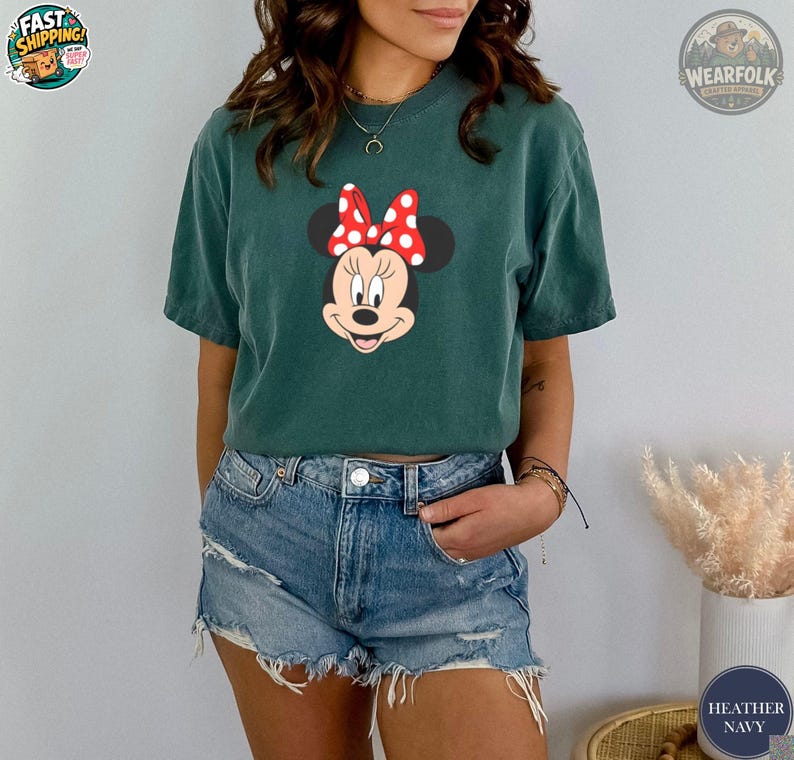 Minnie Mouse Face T-Shirt, Disney Red Polka Dot Bow, Classic Disney Tee, Minnie Mouse Lover Gift, Disney Character Shirt image 3