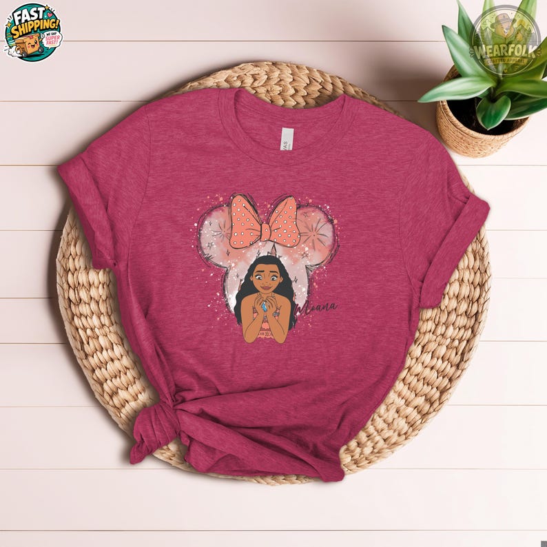 Camiseta de Moana, Camiseta de Moana con orejas de Minnie, Camiseta de princesa Disney, Camiseta de cumpleaños de Moana, Camiseta de vacaciones para niñas de Disney, Camiseta de Disneyland imagen 8