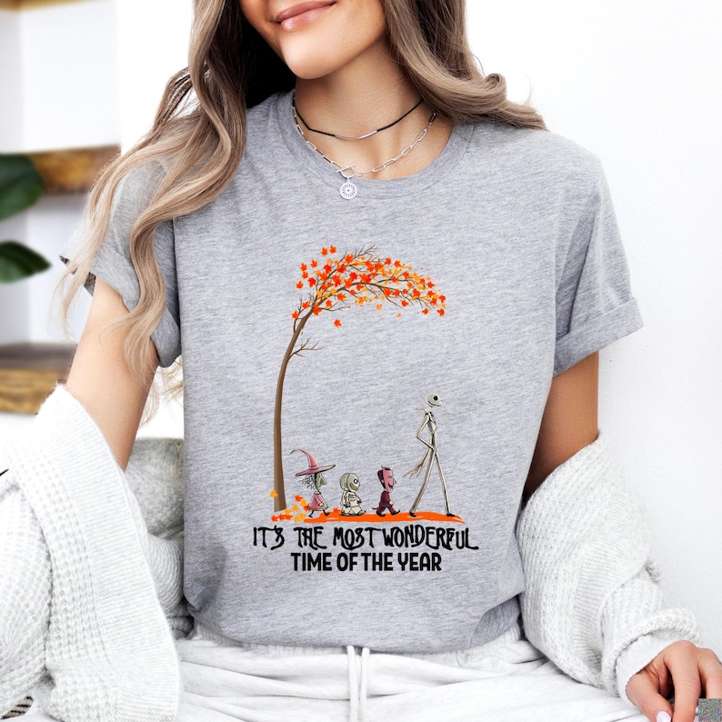Camiseta de Halloween de la temporada espeluznante, es la época más maravillosa del año, Jack Skellington Esqueleto Bruja Otoño imagen 6