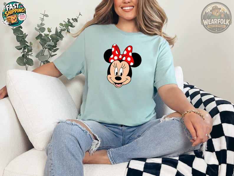 Minnie Mouse Face T-Shirt, Disney Red Polka Dot Bow, Classic Disney Tee, Minnie Mouse Lover Gift, Disney Character Shirt image 2