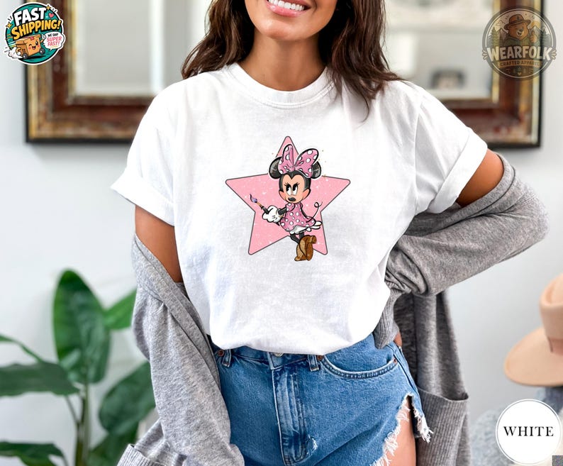Camiseta de cumpleaños de Minnie, camiseta rosa brillante de Minnie Mouse con estrella, camiseta para viaje de chicas a Disney, camiseta de Magic Kingdom, camiseta de Disneyland, camiseta de Disney imagen 1