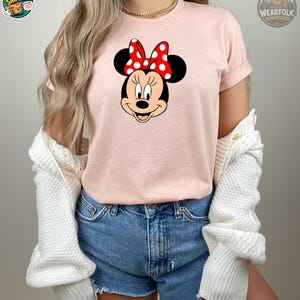 Minnie Mouse Face T-Shirt, Disney Red Polka Dot Bow, Classic Disney Tee, Minnie Mouse Lover Gift, Disney Character Shirt image 4