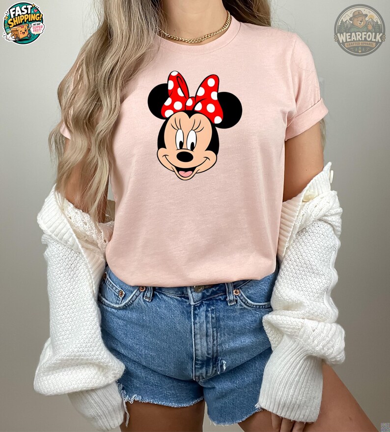 Minnie Mouse Face T-Shirt, Disney Red Polka Dot Bow, Classic Disney Tee, Minnie Mouse Lover Gift, Disney Character Shirt image 4