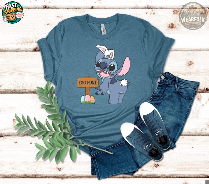 Stitch Easter Egg Hunt Shirt, Toddler Lilo & Stitch Bunny Tee image 1