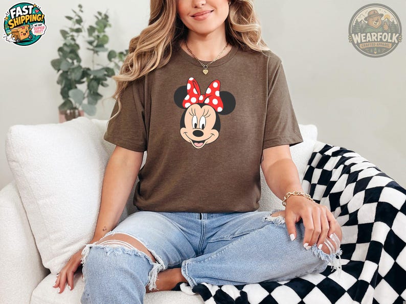 Minnie Mouse Face T-Shirt, Disney Red Polka Dot Bow, Classic Disney Tee, Minnie Mouse Lover Gift, Disney Character Shirt image 1