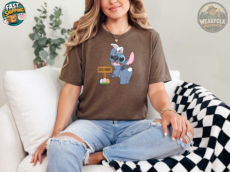 Stitch Easter Egg Hunt Shirt, Toddler Lilo & Stitch Bunny Tee image 5