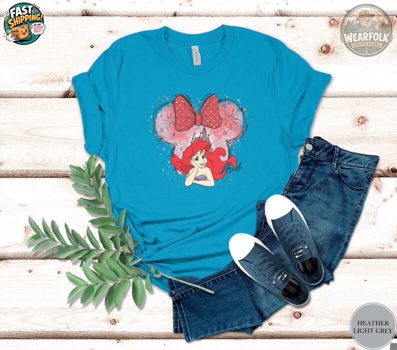 Ariel Princess Shirt, Disney Princess T-Shirt, Little Mermaid Tee, Disney Girl Shirt, Castle Minnie Ears Tee, Disney Princess Gift Shirt image 7