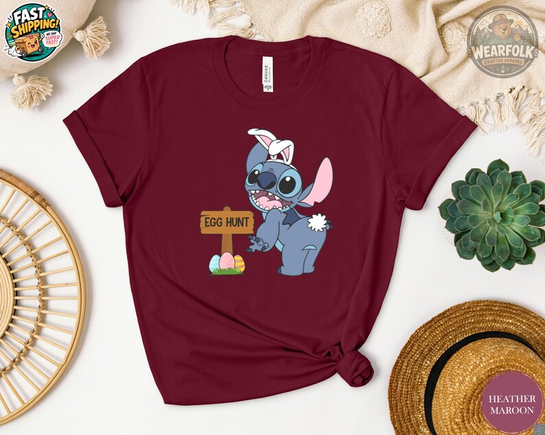 Stitch Easter Egg Hunt Shirt, Toddler Lilo & Stitch Bunny Tee image 3