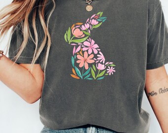 Floral Bunny Shirt, Easter Bunny Tee, Wildflower Rabbit Spring T-Shirt