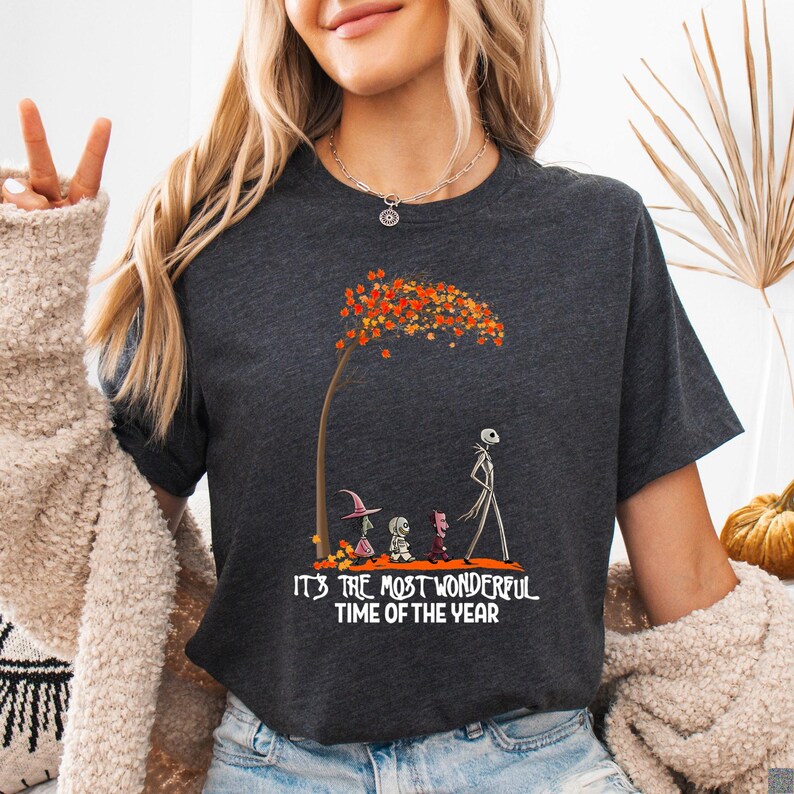 Camiseta de Halloween de la temporada espeluznante, es la época más maravillosa del año, Jack Skellington Esqueleto Bruja Otoño imagen 9