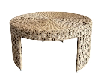 Rattan Couchtisch Rund, Wohnzimmertisch aus geflochtenem Rattan, natürlicher Boho Couchtisch