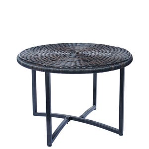 Round Rattan Coffee Table, Wicker Side Table, Boho Patio, Accent Table, Black Woven Indoor Outdoor Furniture