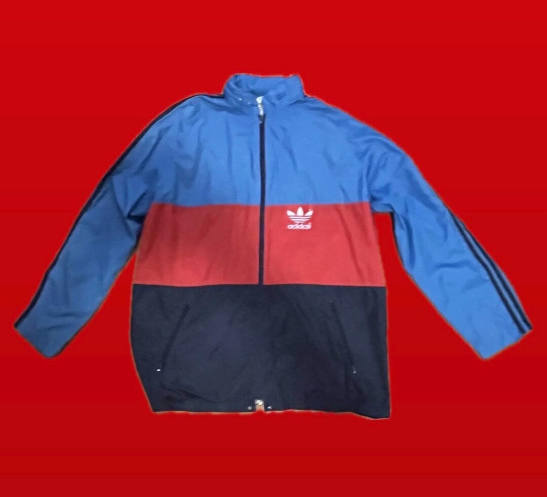 Vintage Adidas Windbreaker Jacket 90s Color Block Trefoil Logo Blue Red ...
