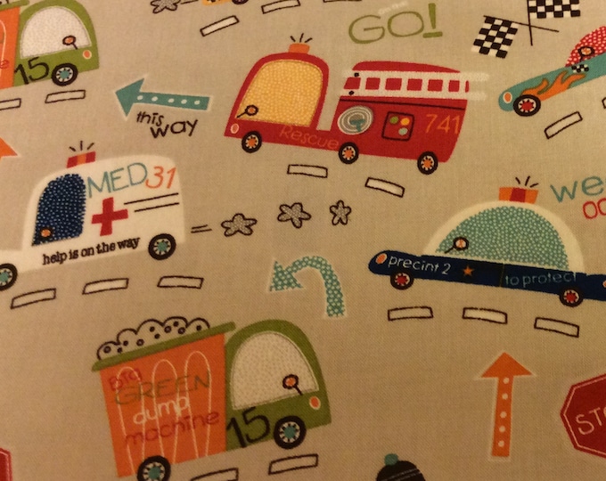 Boys Fabric / Trucks / Fire Engines / Ambulance / Police Car / On Our Way  / Boys Sewing Fabric / Quilting Fabric / by Riley Blake / C1420