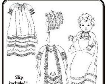 Christening Gowns Pattern  / Raglan Sleeves / Slip & Bonnet Included /  Boys or girls / 3 Styles / The Old Fashioned Baby / 23