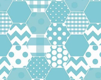 Mask Fabric / Hipsters / Hexi Design / Aqua Print / Apparel Fabric / Quilting Fabric / from Riley Blake  C770-20
