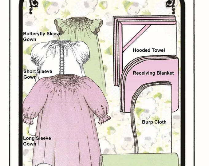 Baby Layette / Smocked / Nightgown / Blanket / Hooded Towel / Bunny Wash Cloth / Changing Pad / Smocking Pattern /Premie Size Included