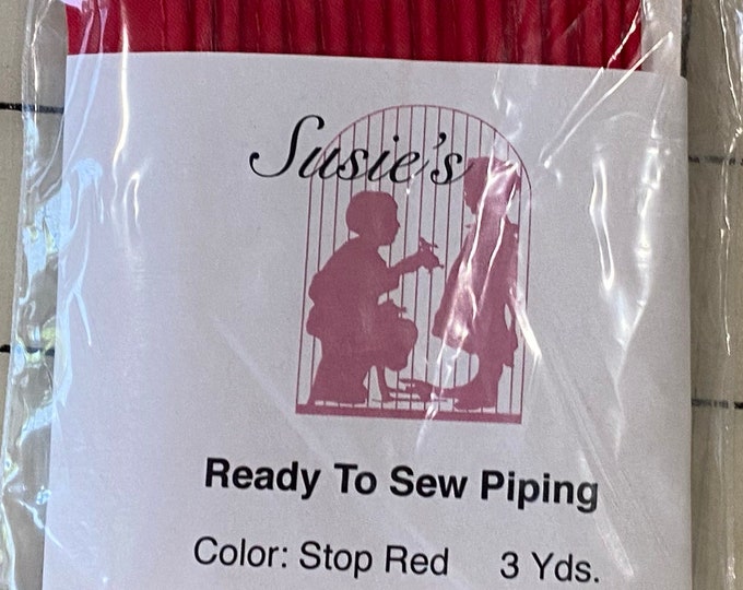 Red Mini Piping / 3 Yard Package / Stop Red / Piping for Childrens Clothes / Doll Clothes / Cording 1/8" / Overall width .5"