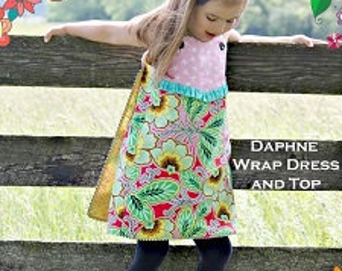 Girls Dress / Wrap Dress or Top / Pattern / Contrasting Fabric / Pieced front with a curved yoke / Straight Front / Cottage Mama / Daphne