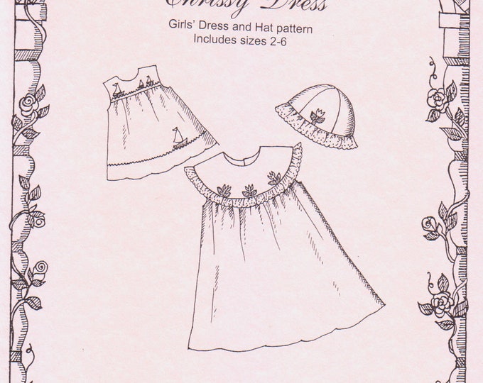 Chrissy Dress Pattern / Sleeveless / Square Yoke / Optional Round Collar / Matching Hat / Embroidery Pattern Included /  Primrose Lane / 918