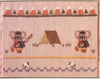 Smocking Plates /Smocking / Smocked Dress / Vintage Smocking Design / Smocked Romper / happy campers / Boys / Camping/ Square Yoke