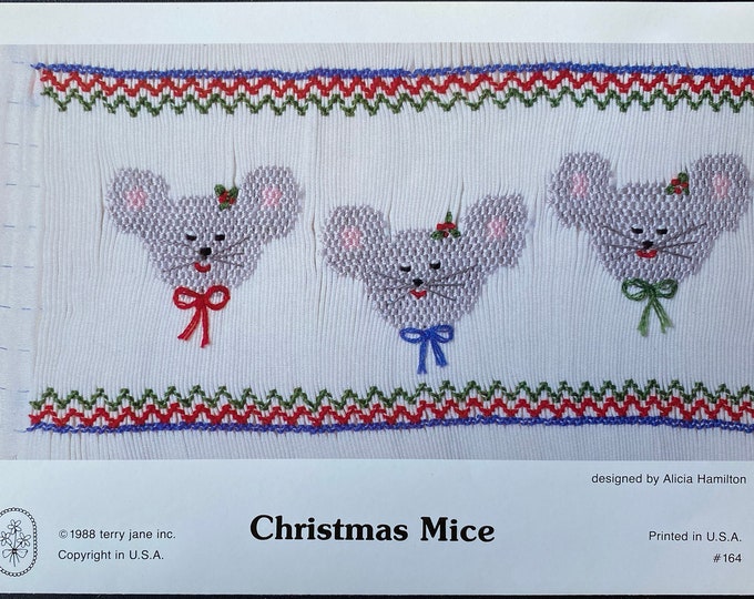 Christmas Smocking Plates / Smocked Dress / Smocking Design / Christmas Dress / Smocked Romper / Christmas Mice / Terry Jane